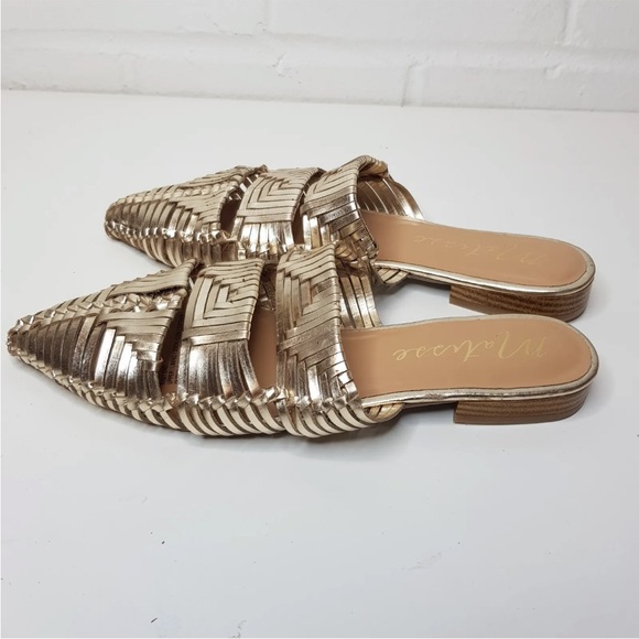 Matisse East End Leather Woven Sandals Sliders UK 6 EU 39 Gold Anthropologie - Picture 6 of 13